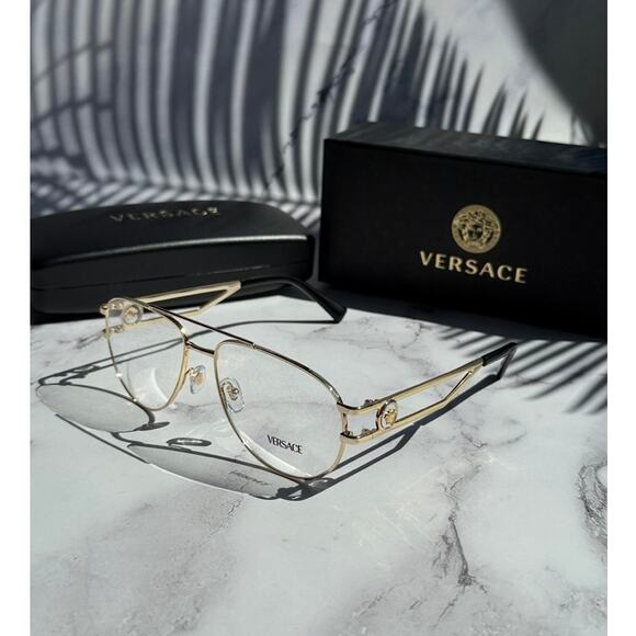 NEW Versace VE1269 Gold Metal Medusa Pilot Eyeglasses Frames - Picture 1 of 5